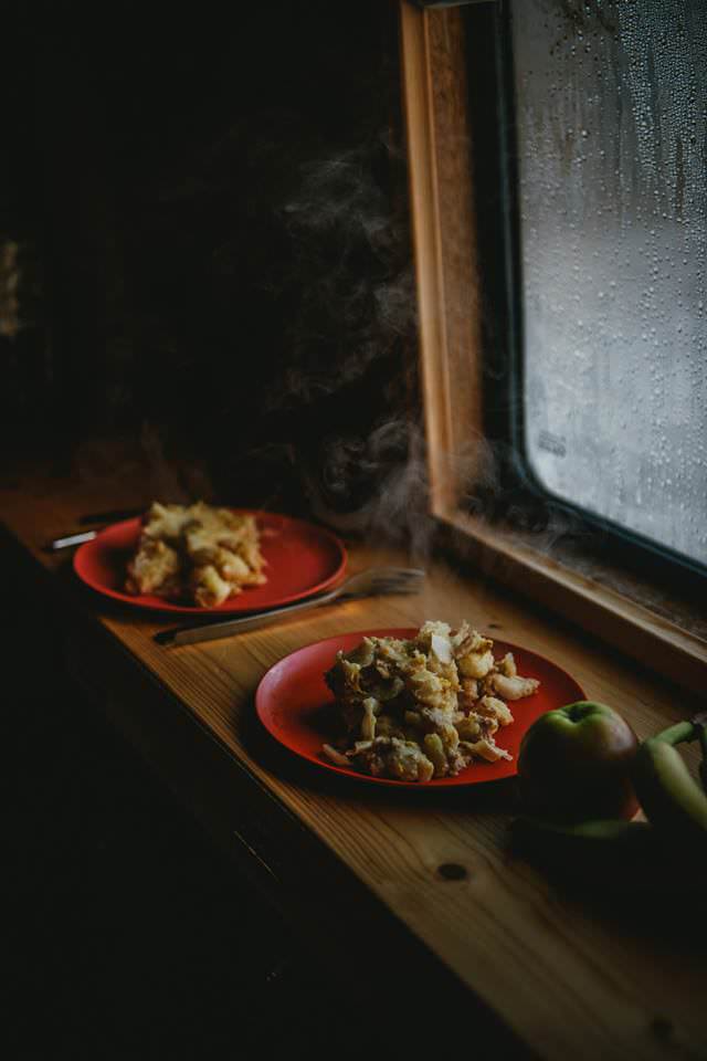 Home cooked meals inside a self built Mercedes Sprinter campervan