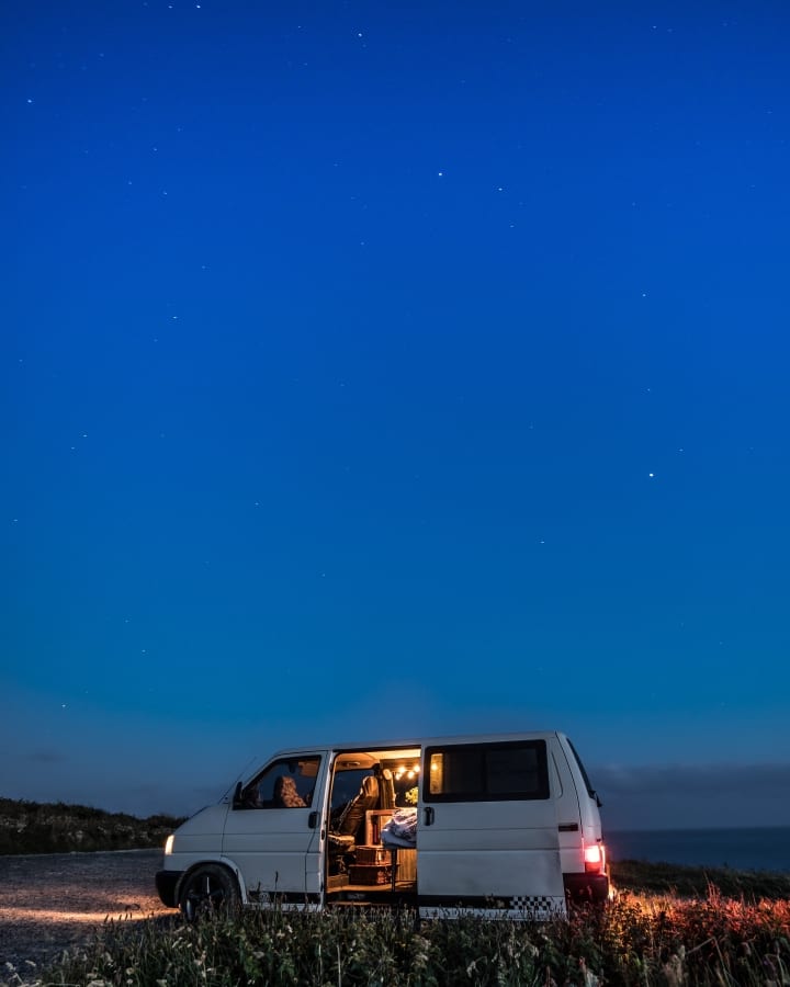 Baxter under the stars. Hire him at https://www.quirkycampers.com/uk/campervans/devon/exeter-devon/baxter/