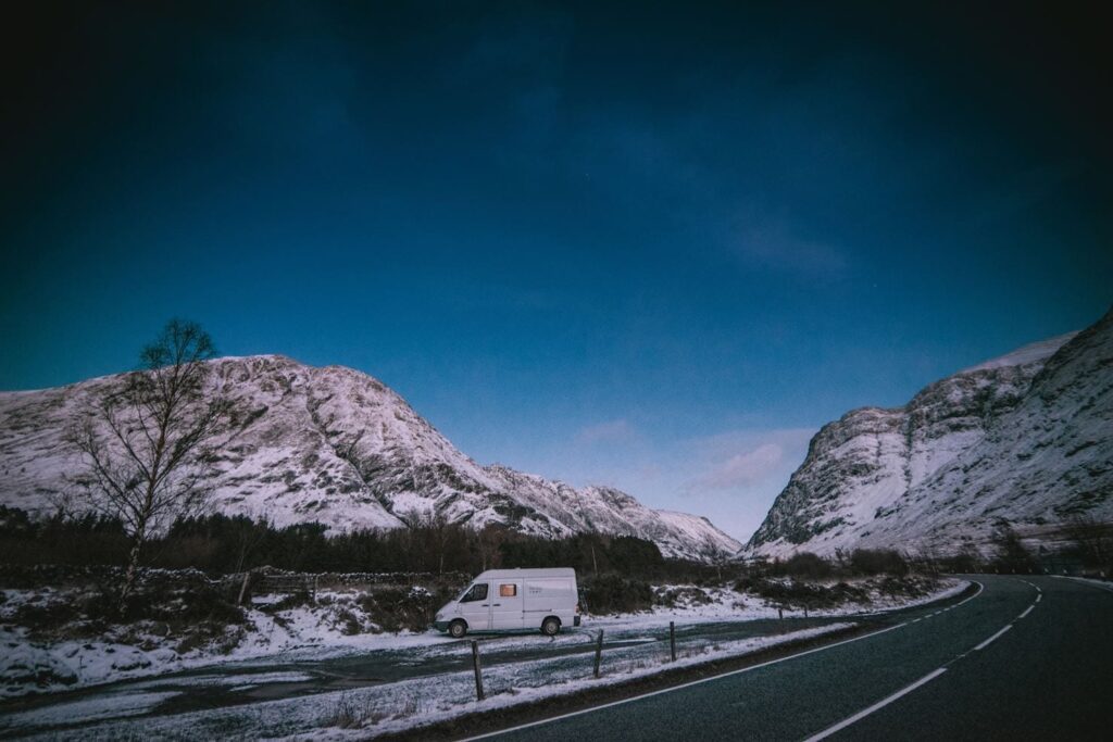 Ashleigh campervan on a winter trip in Scotland