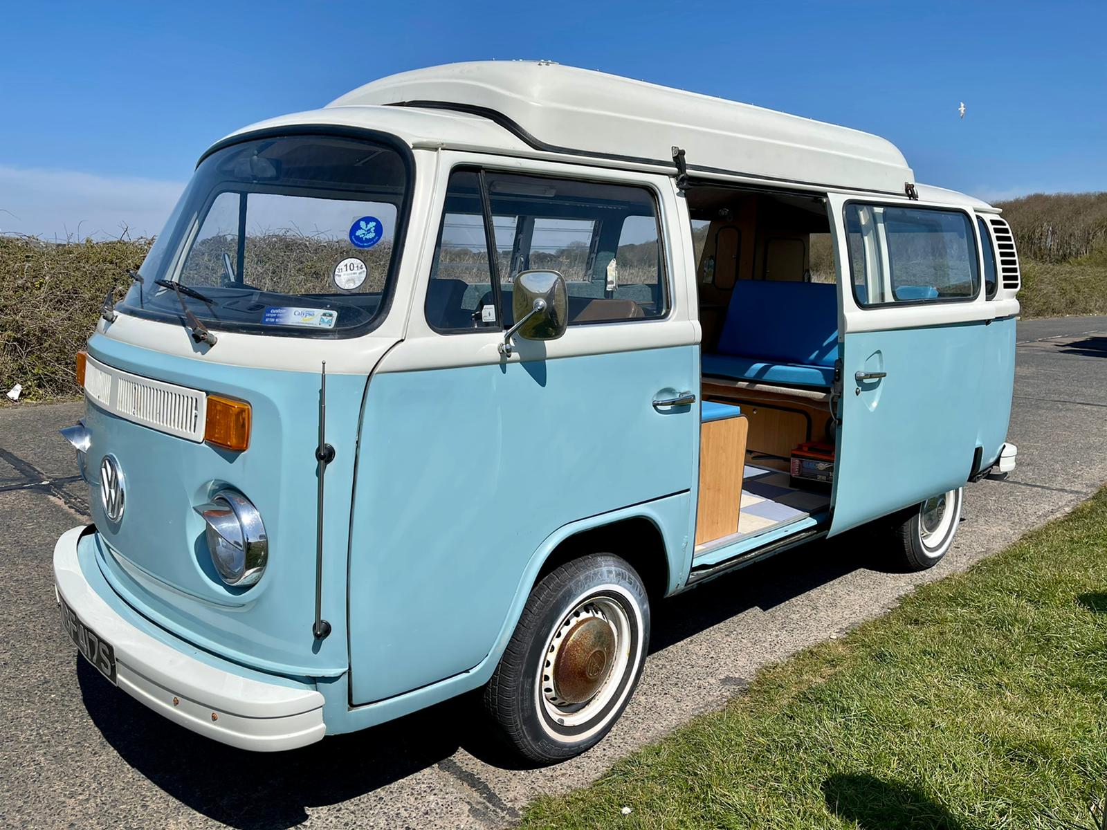 1978 VW T2 Bay Window Sky Blue and White Camper van ⋆ Quirky Campers