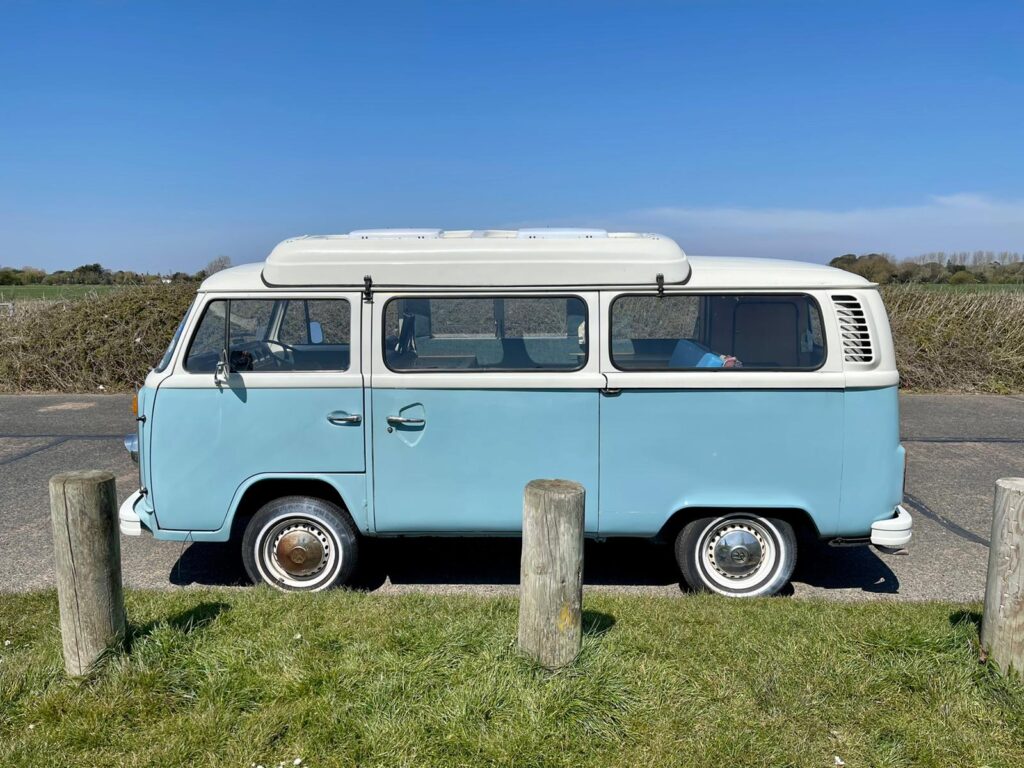 1978 VW T2 Bay Window Sky Blue and White Camper van ⋆ Quirky Campers