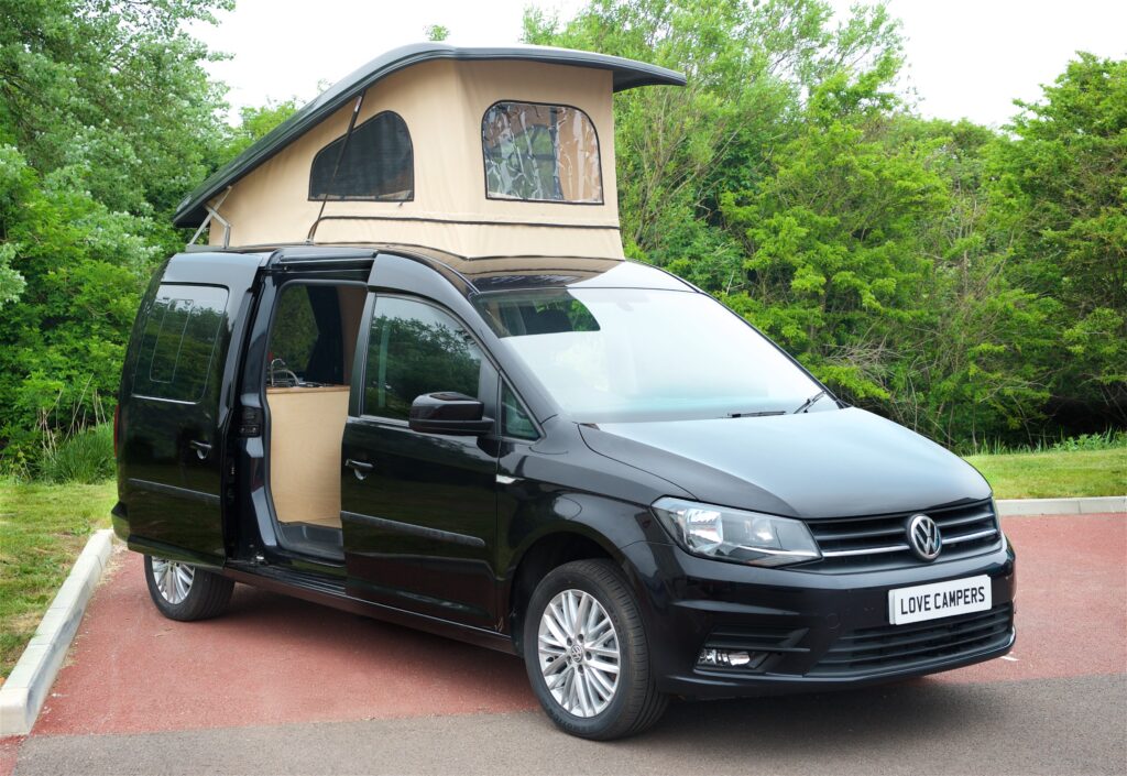 Stunning VW Caddy Maxi Camper With Poptop & 4 belted seats ⋆ Quirky Campers