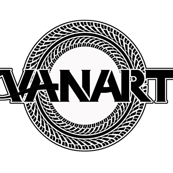 The image features the word "VANART" in bold, uppercase letters across the center. Surrounding the text is an intricate, circular pattern of interwoven designs, forming a symmetrical border. The background is solid black, contrasting sharply with the white design and text.