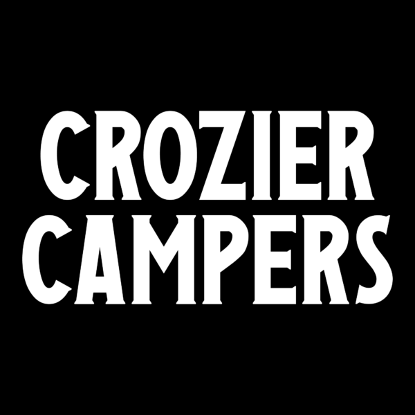 The image shows a bold, white text on a black background. The text, written in an all-caps, sans-serif font, reads "CROZIER CAMPERS." The design is simple and focused solely on the words, with no additional graphics or imagery.