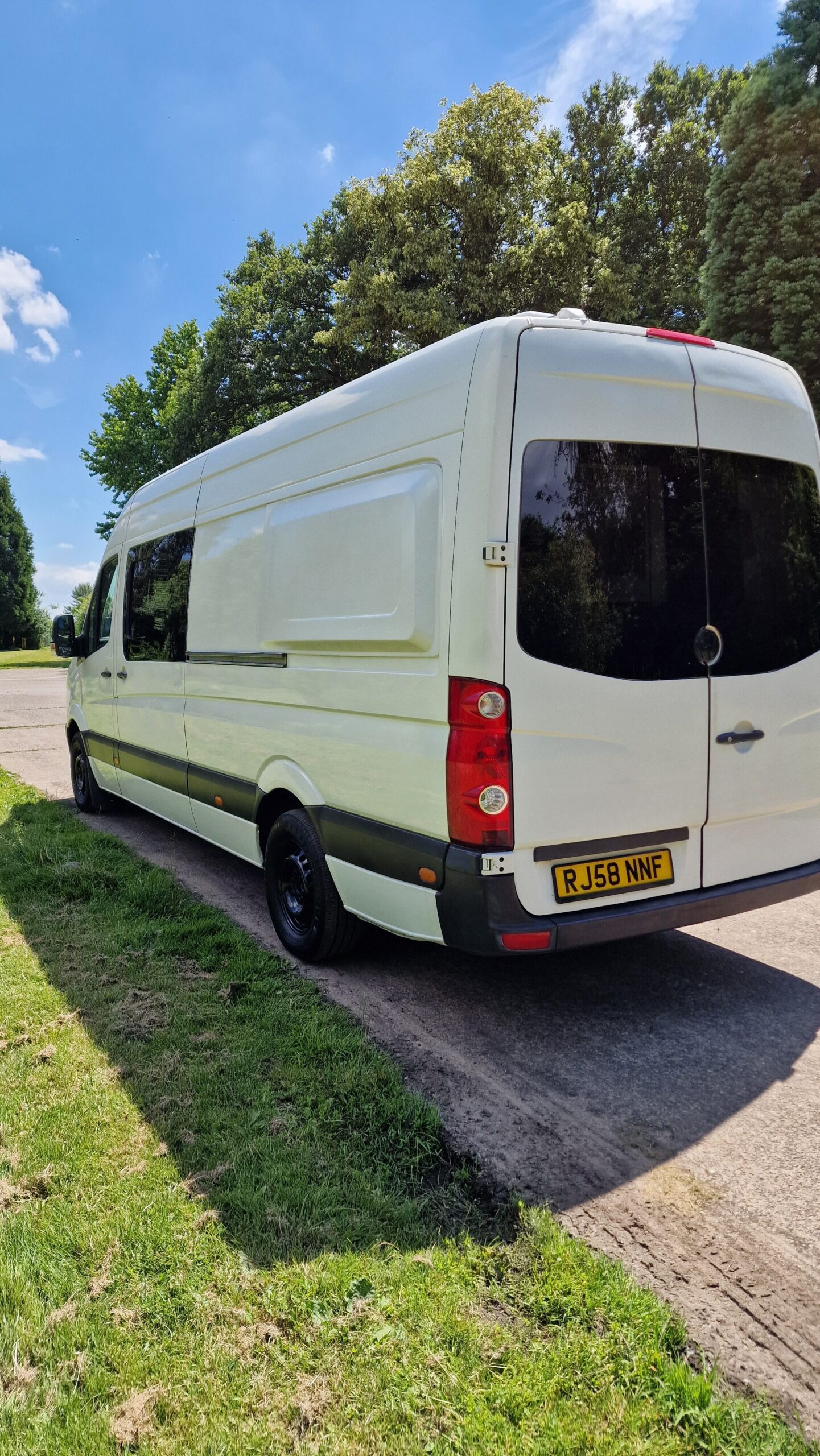 the sides of the van parked on the street